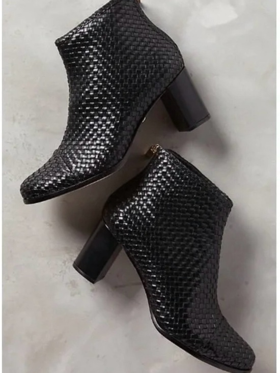 Anthropologie Guilhermina Shoes - Woven Block-Heel Ankle Booties in Black - Women